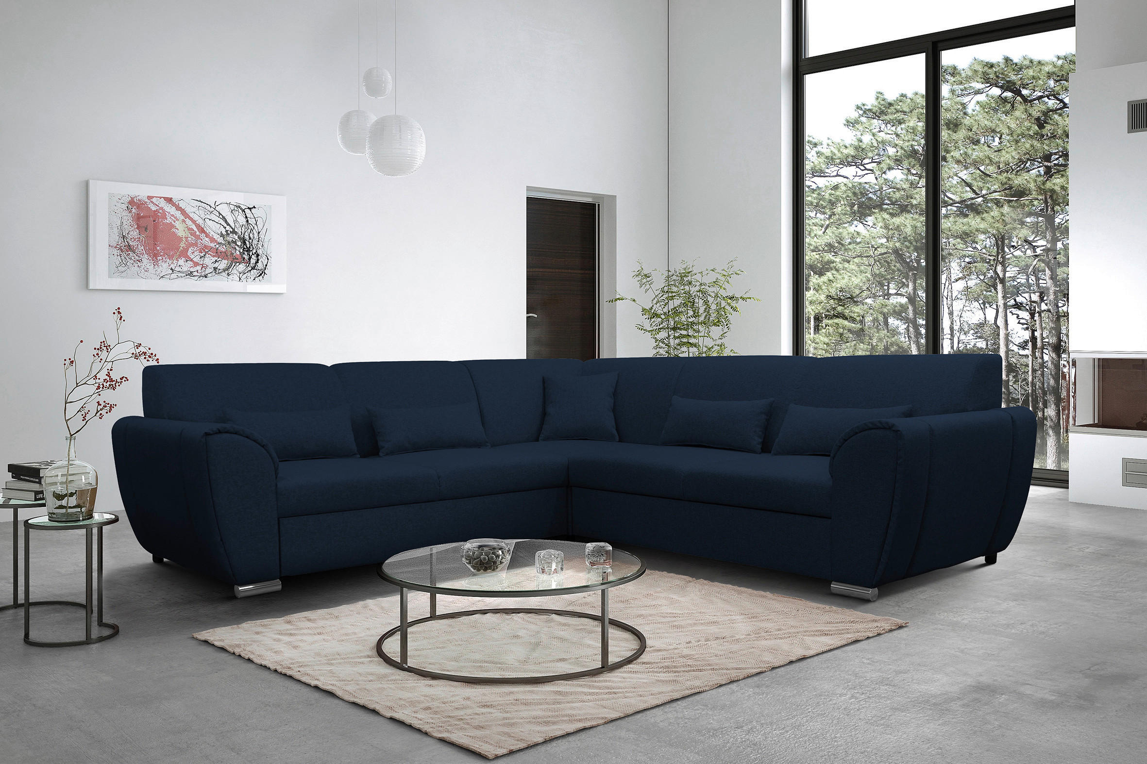 ECKSOFA Dunkelblau Flachgewebe  - Silberfarben/Dunkelblau, Design, Kunststoff/Textil (266/266cm) - Livetastic