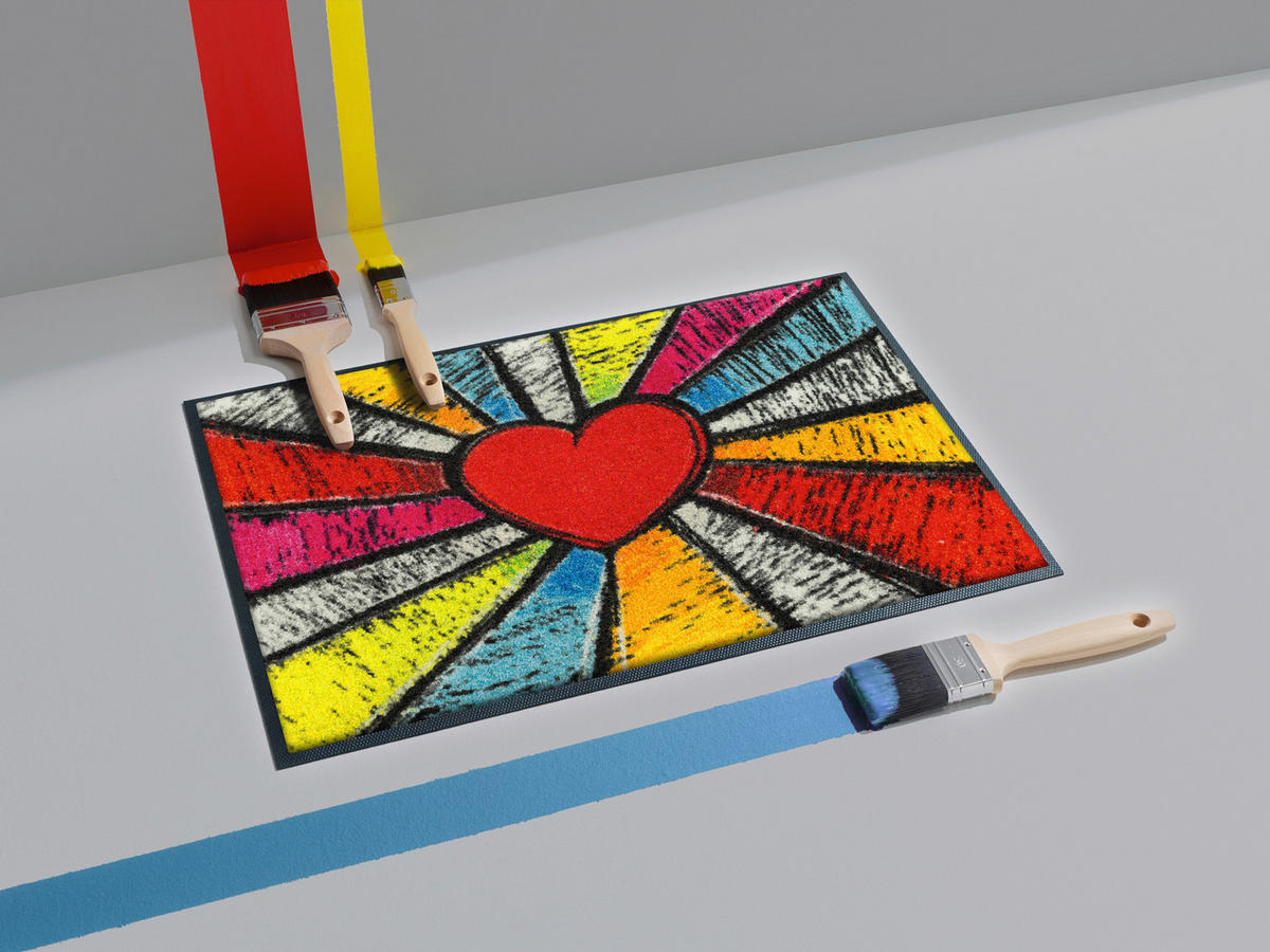 FUSSMATTE 40/60 cm Pop Art Heart  - Rot, Trend, Kunststoff/Textil (40/60cm) - wash+dry