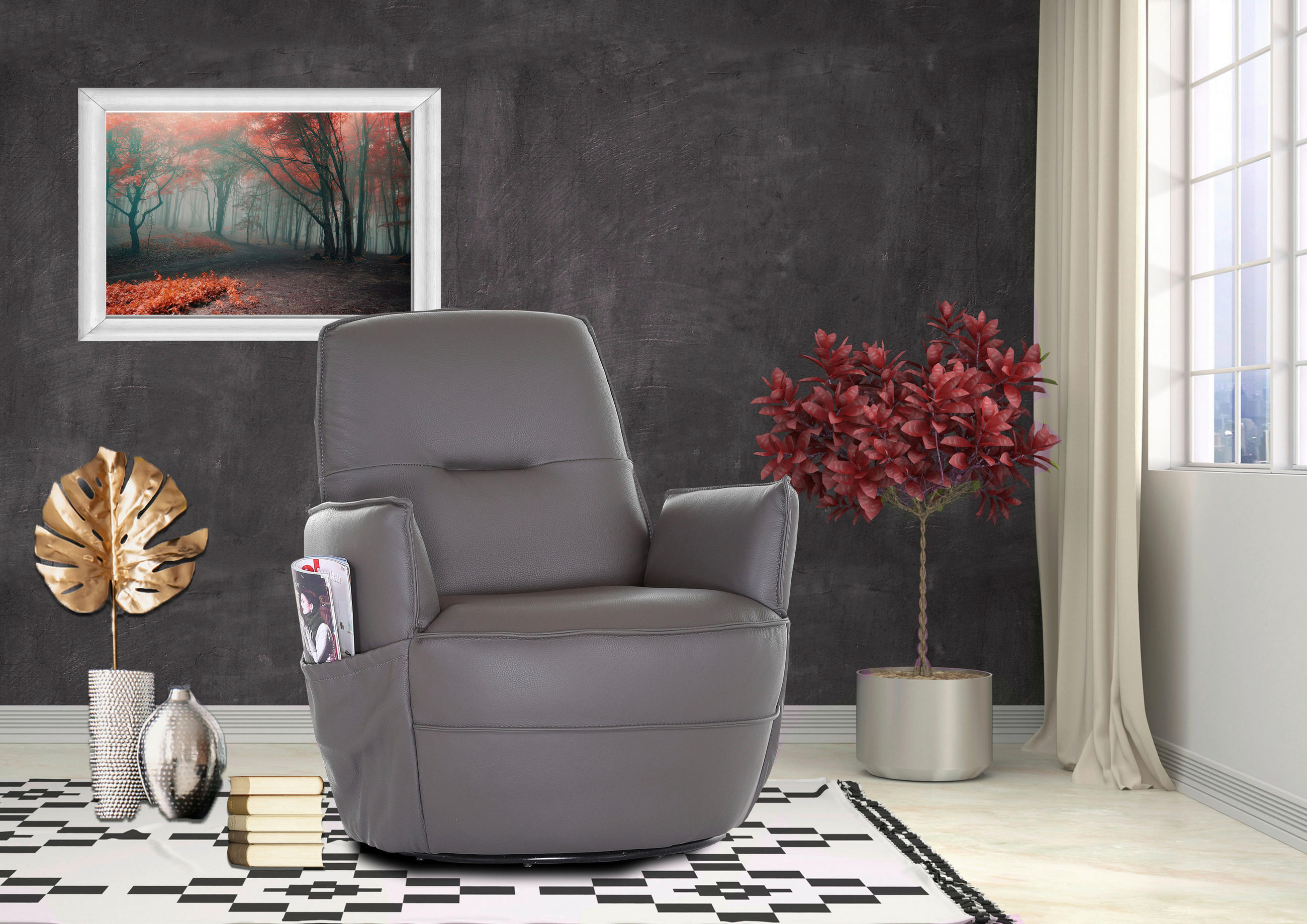 XXL-SESSEL in Dunkelgrau  - Dunkelgrau, Design, Leder/Metall (83/90/85cm) - Landscape