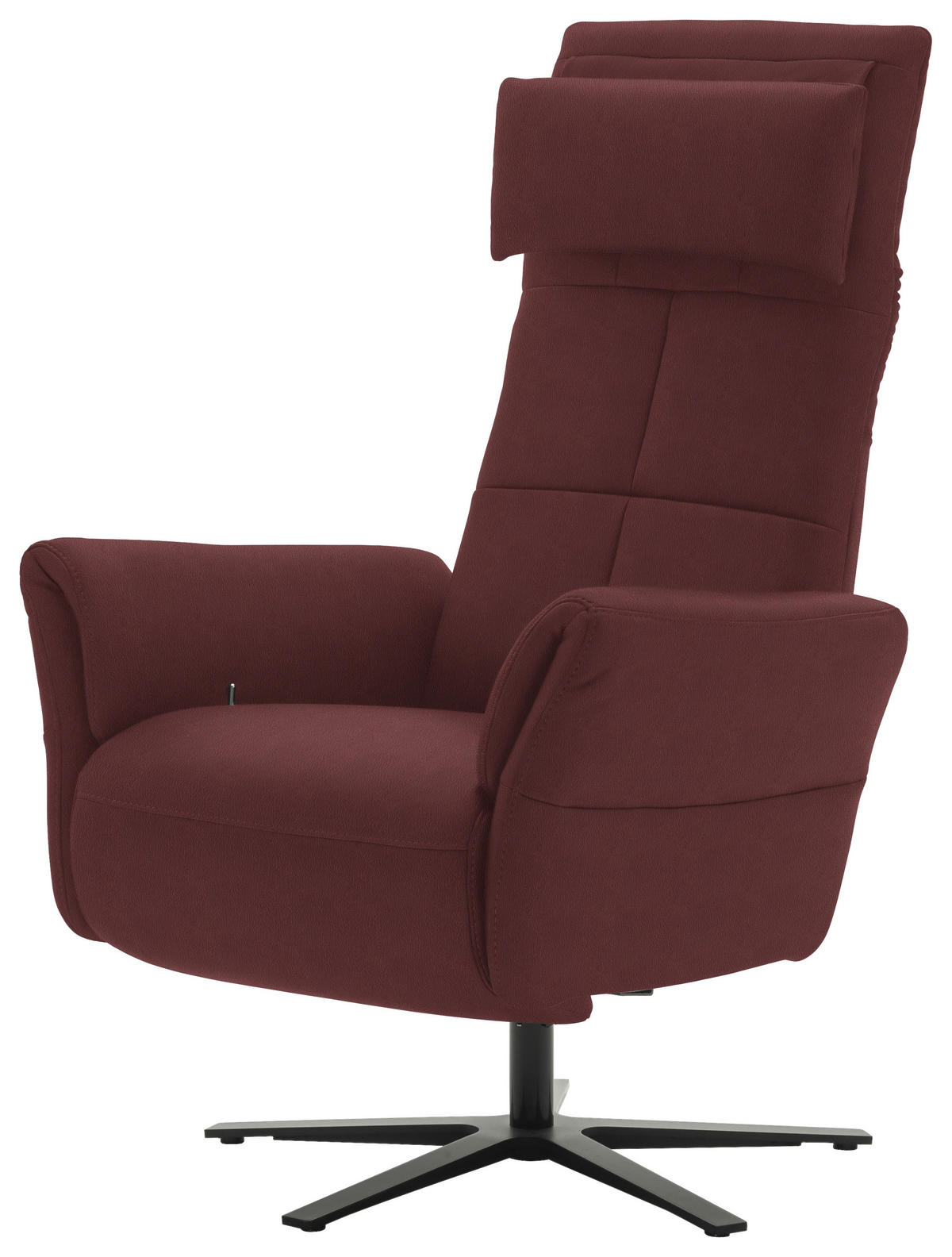 RELAXSESSEL Echtleder Relaxfunktion, Kopfteilverstellung, Nackenkissen    - Bordeaux/Schwarz, Design, Leder/Metall (81/118/82cm) - Schöner Wohnen
