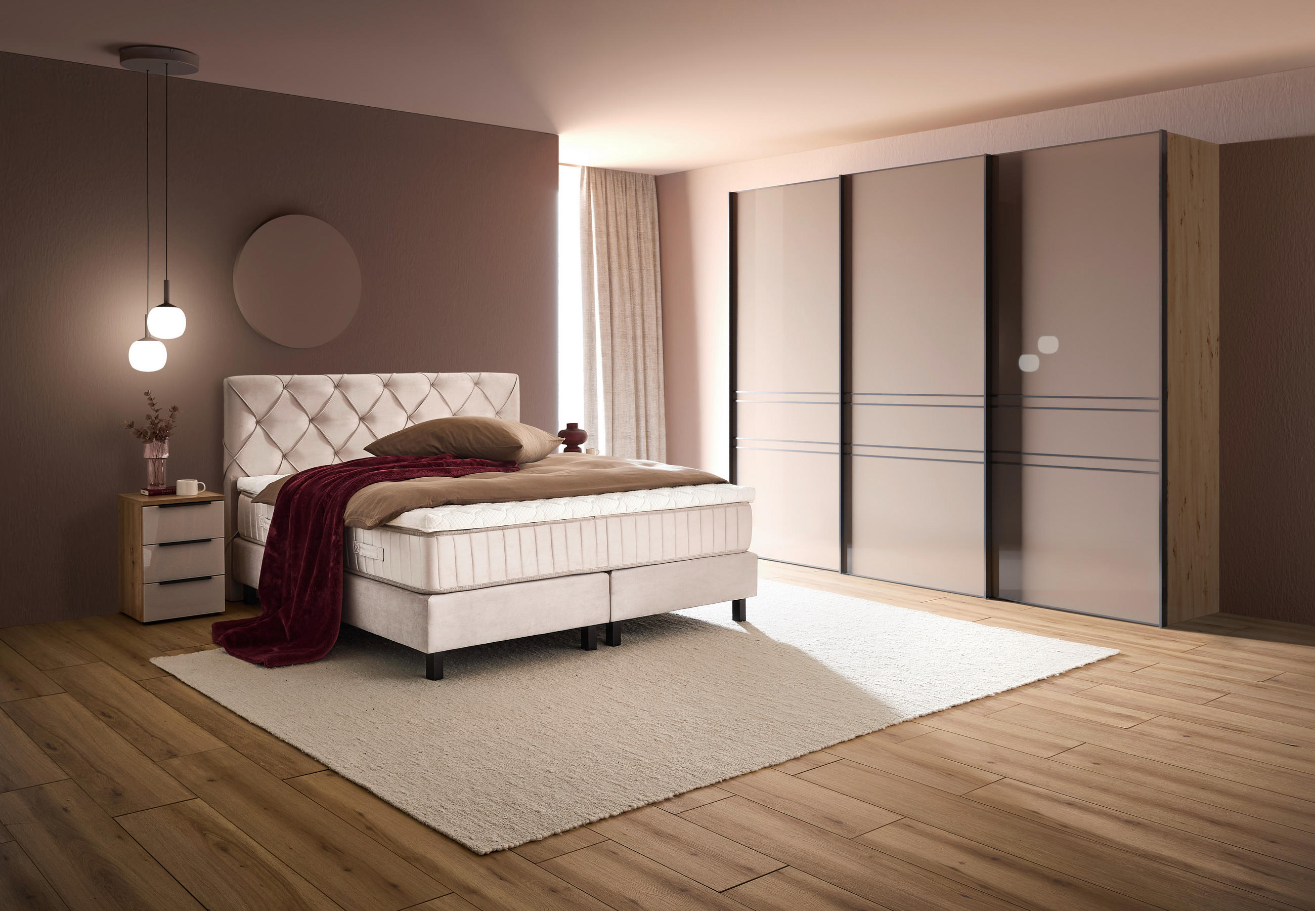 BOXSPRINGBETT 180/200 cm,  in Beige, Matratze, Topper, H3 = fest  - Beige/Schwarz, Design, Textil/Metall (180/200cm) - Esposa