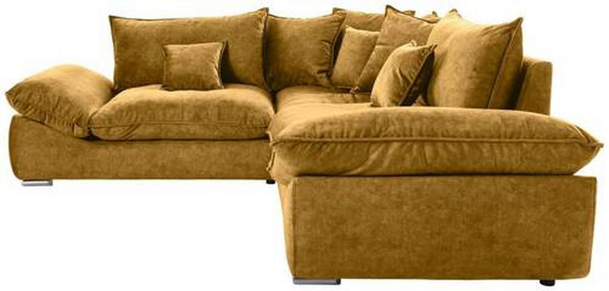 ECKSOFA in Velours Gelb, Goldfarben  247/247 cm  - Chromfarben/Gelb, KONVENTIONELL, Kunststoff/Textil (247/247cm) - Carryhome