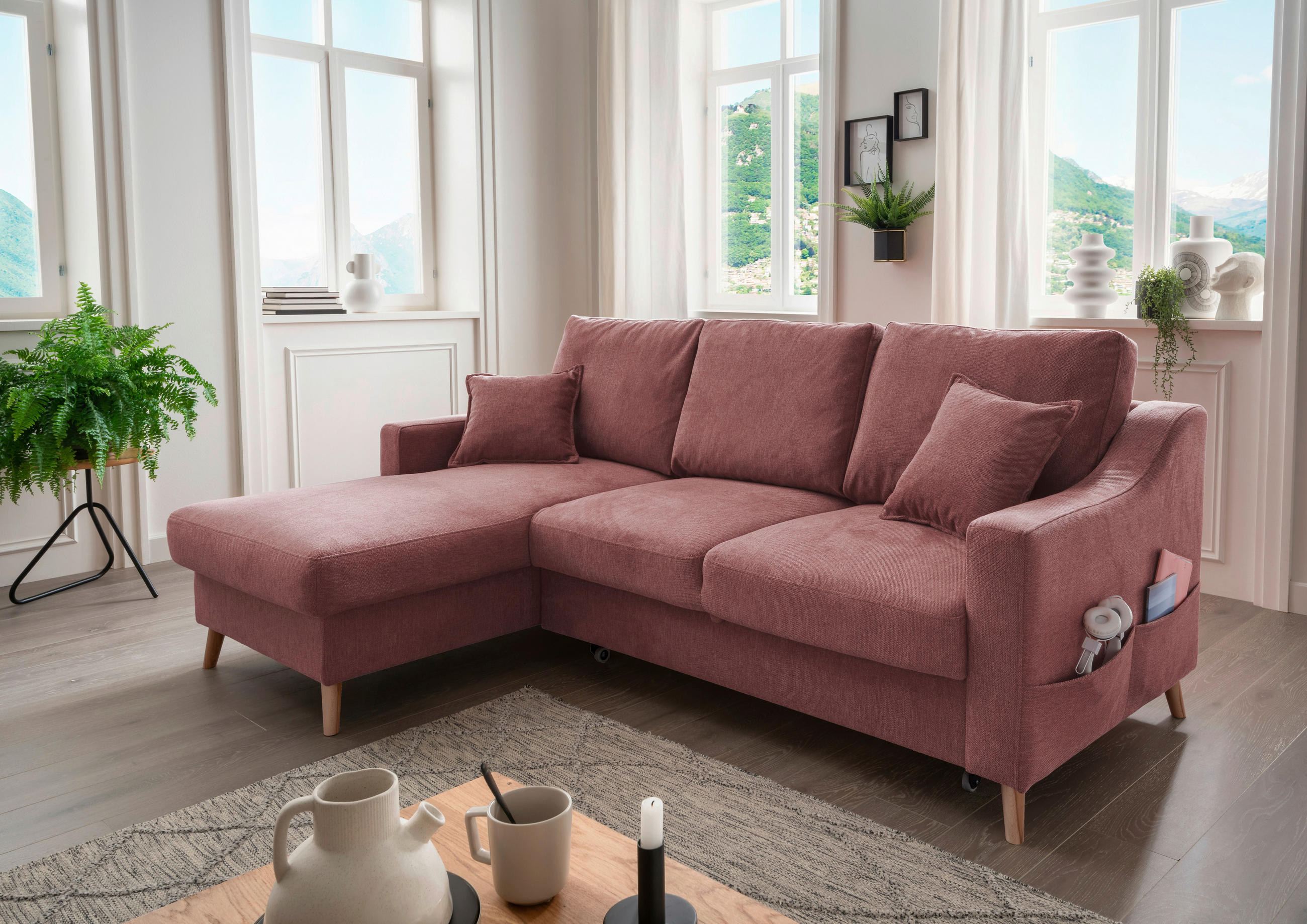 ECKSOFA Rosa Struktur  - Naturfarben/Rosa, KONVENTIONELL, Holz/Textil (150/228cm) - P & B