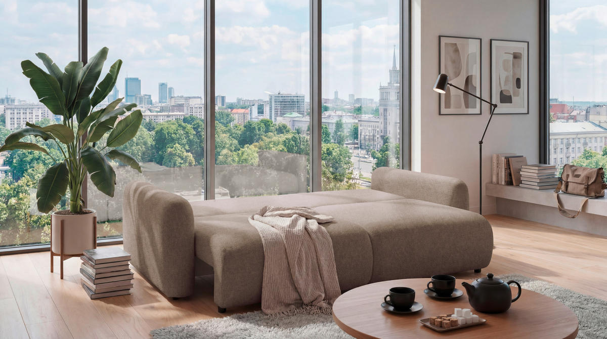 SCHLAFSOFA BUBBLE 2 Webstoff Taupe  inkl. Bettkasten  - Taupe/Schwarz, MODERN, Kunststoff/Textil (240/89/122cm) - MID.YOU