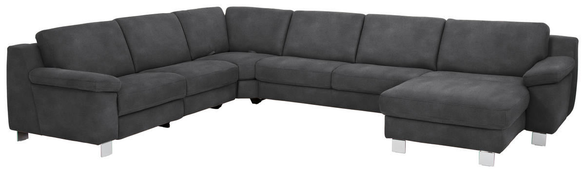 WOHNLANDSCHAFT in Mikrofaser Anthrazit  - Chromfarben/Anthrazit, Design, Textil/Metall (272/364cm) - Valdera