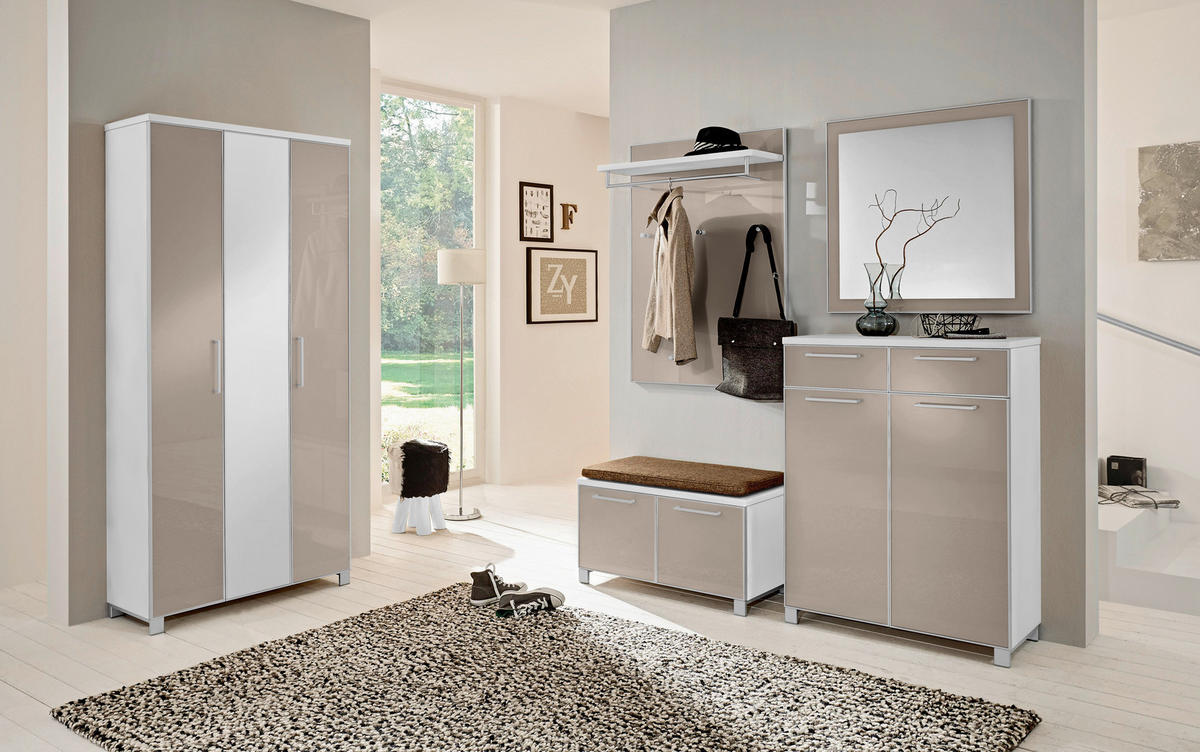 GARDEROBE 6-teilig  in 265/195/40 cm  - Taupe/Hellbraun, Design, Glas/Holzwerkstoff (265/195/40cm)