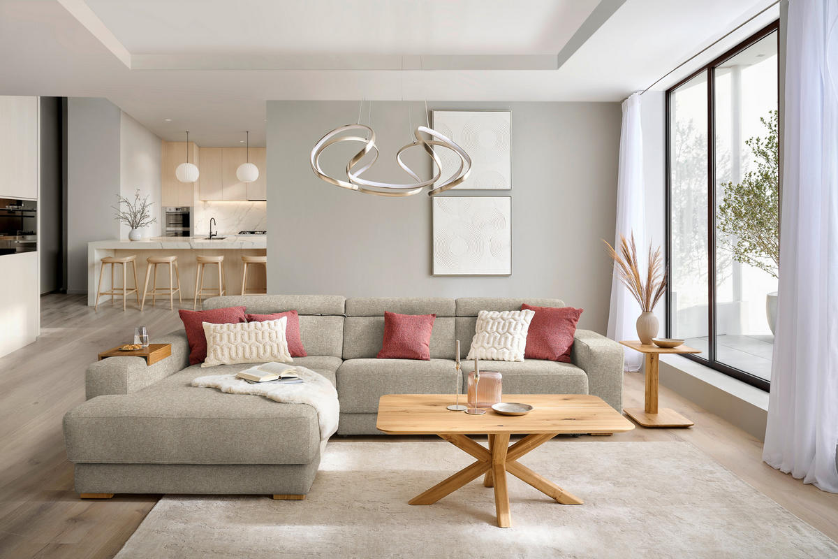 ECKSOFA  in Chenille Sandfarben  206/316 cm  - Sandfarben/Eichefarben, Design, Textil (206/316cm) - Sedda