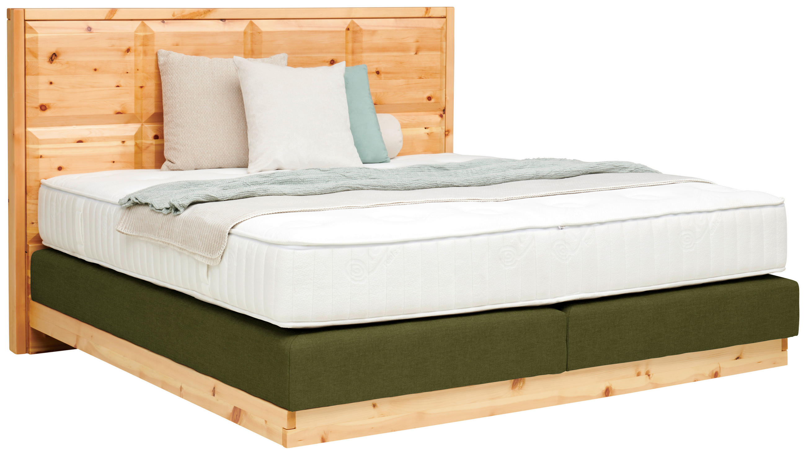 BOXSPRINGBETT 160/200 cm,  in Grün, Zirbelkieferfarben, Matratze, Topper, unterschiedliche Matratzenhärtegrade je Bettseite, H3 + H4 = fest + sehr fest  - Zirbelkieferfarben/Hellgrau, Natur, Holz/Textil (160/200cm) - Valnatura