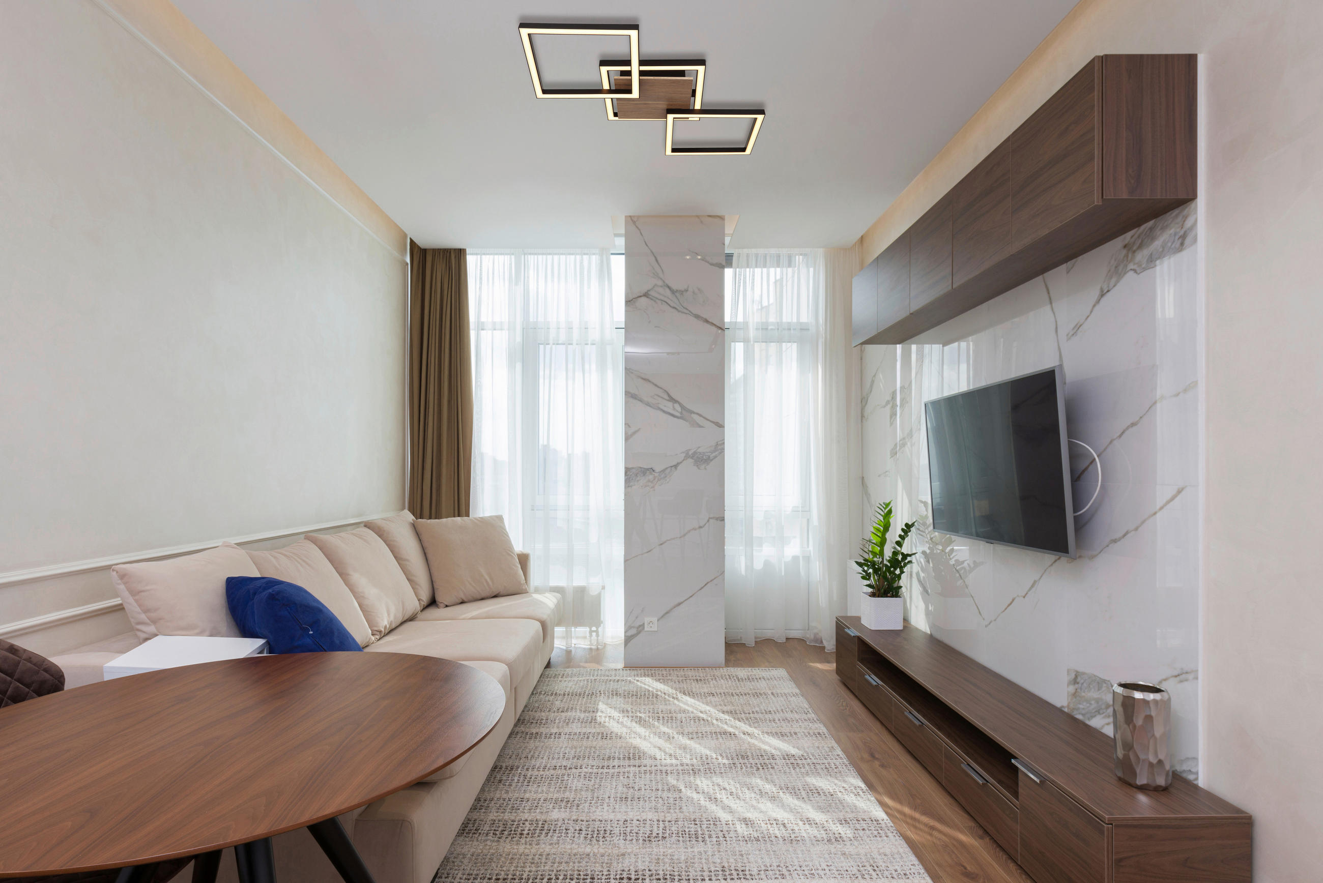 LED-DECKENLEUCHTE 63/27,5/5,7 cm   - Dunkelbraun/Opal, Natur, Holzwerkstoff/Kunststoff (63/27,5/5,7cm) - Globo