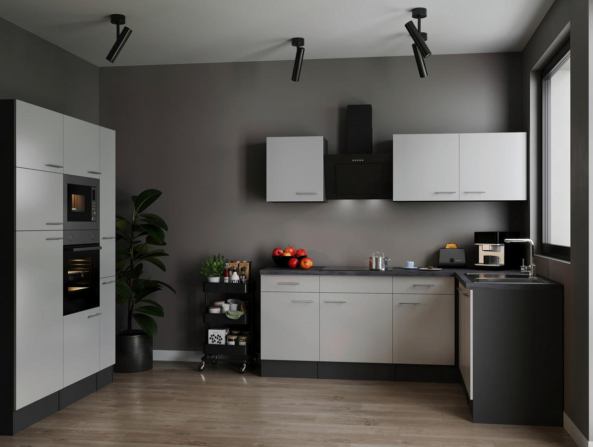 ECKKÜCHE 370/172 cm  in Weiß, Grau  - Silberfarben/Weiß, Design, Holzwerkstoff/Metall (370/172cm) - Respekta