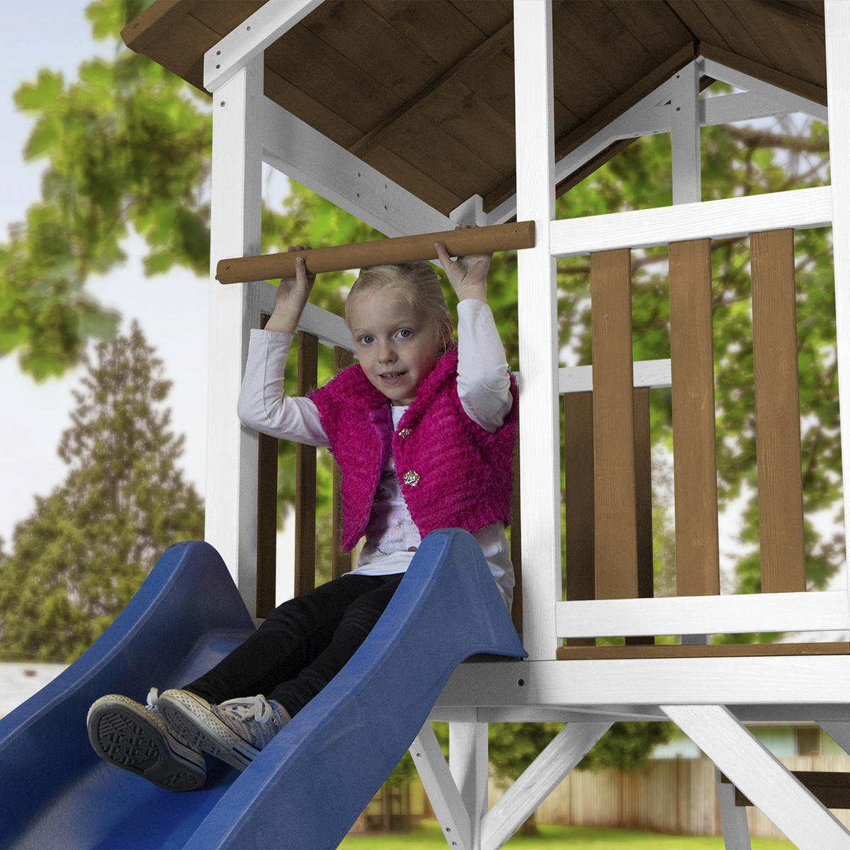 AXI Beach Tower Double Swing 349/241,90/356,60 cm  - Blau/Braun, KONVENTIONELL, Holz (349/241,90/356,60cm) - Ambia Garden