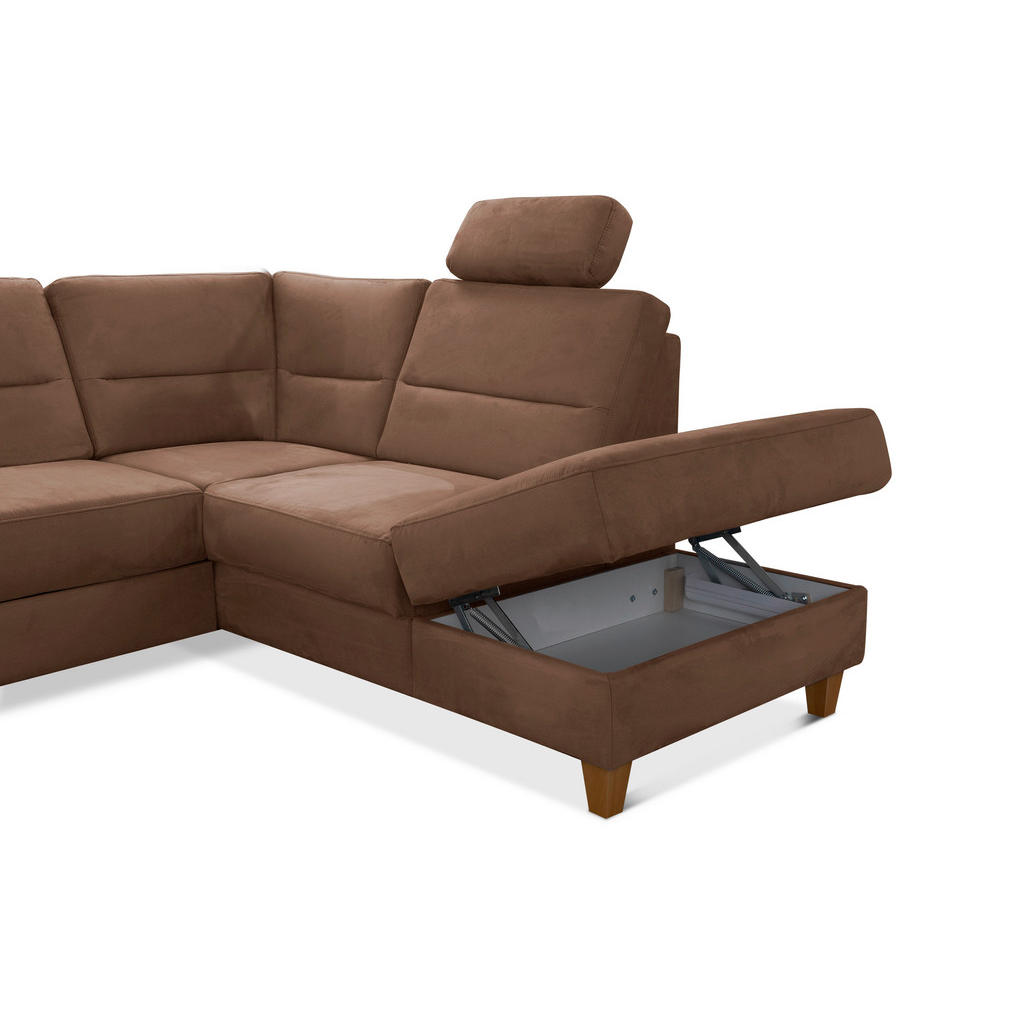 Thumbnail - Sit & More Wohnlandschaft Palmera V, Braun, Textil, Buche, 7,5-Sitzer, Ottomane rechts, U-Form, 308x212 cm, Goldenes M, ...