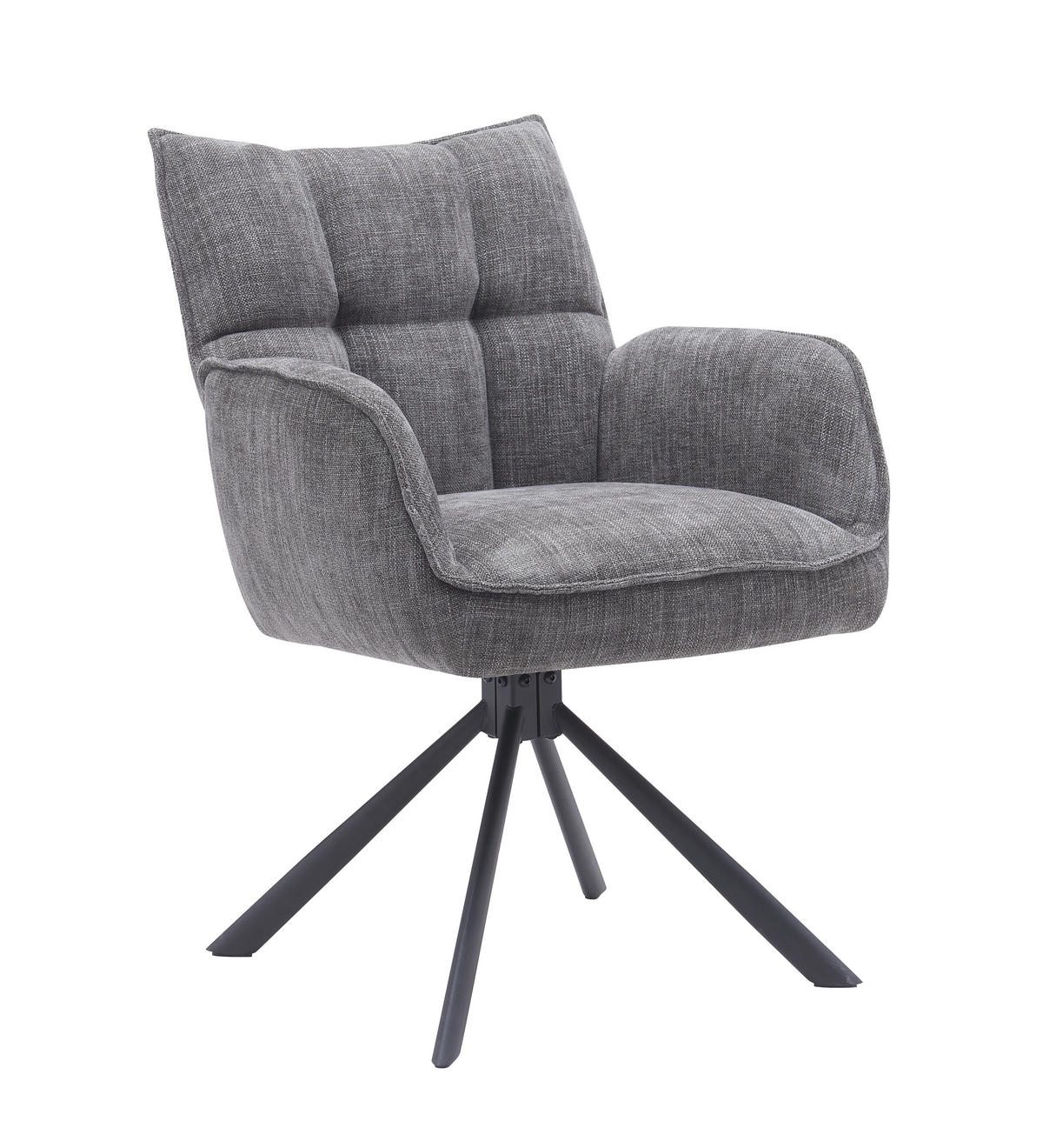 ARMLEHNSTUHL-SET 2 Stück Sitzfläche 360° drehbar, automatische Rückholfunktion, gepolsterte Armlehnen Chenille  - Graphitfarben/Schwarz, MODERN, Textil/Metall (59/86/65cm) - Livetastic