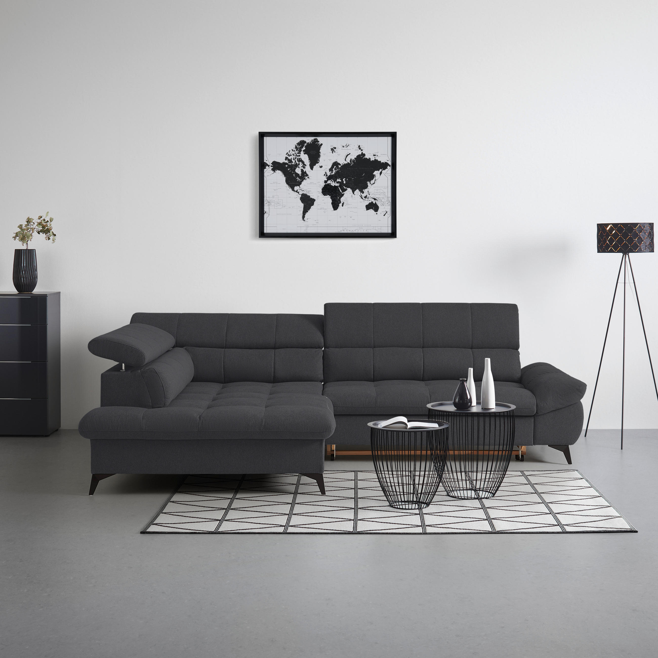 ECKSOFA in Chenille Schwarz  - Schwarz, Modern, Textil/Metall (201/296cm) - Livetastic