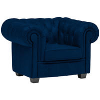 CHESTERFIELD-SESSEL in Webstoff Blau  - Wengefarben/Blau, Lifestyle, Holz/Textil (115/76,5/96cm) - Landscape