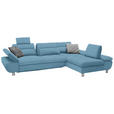 ECKSOFA Hellblau Webstoff Nierenkissen, Rücken echt  - Chromfarben/Hellblau, Design, Textil/Metall (310/203cm) - Xora