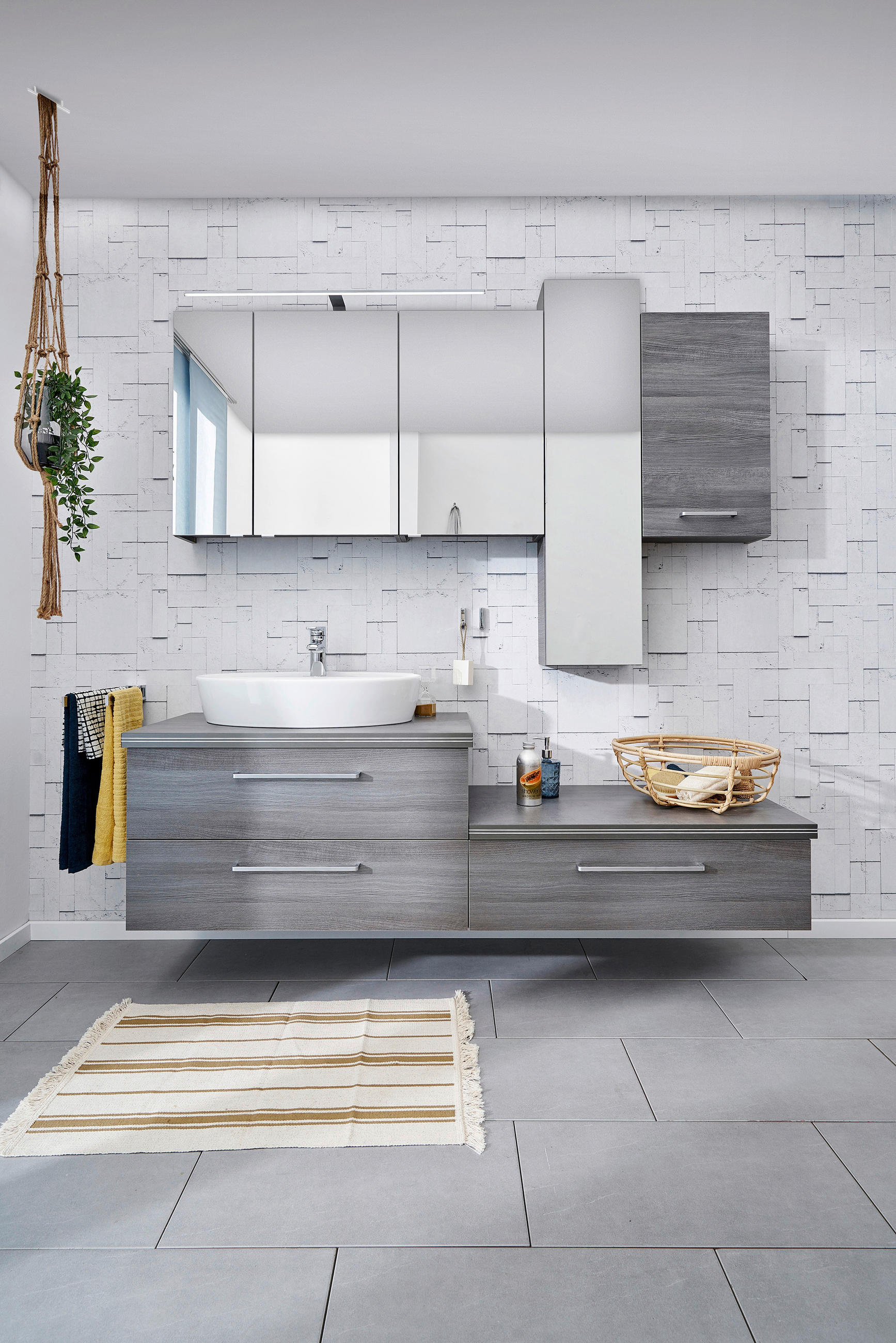 BADEZIMMER  in 185 cm  - Weiß/Grau, Design, Glas/Keramik (185cm) - Sadena