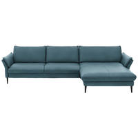 ECKSOFA in Echtleder Blau  - Blau/Schwarz, Design, Leder/Metall (334/172cm) - Hukla
