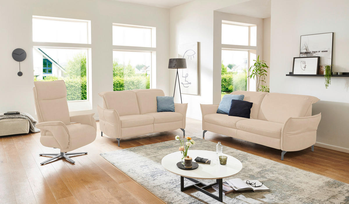 2-SITZER-SOFA in Lederlook (vegan) Sandfarben  - Sandfarben/Schwarz, MODERN, Textil/Metall (154/89/109cm) - Livetastic