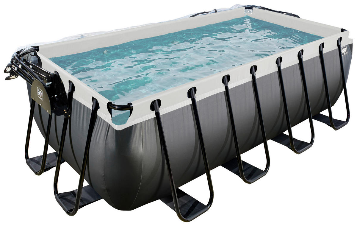 POOL-SET BLACK 400/200/122 cm  - Schwarz, KONVENTIONELL, Metall (400/200/122cm) - EXIT Toys