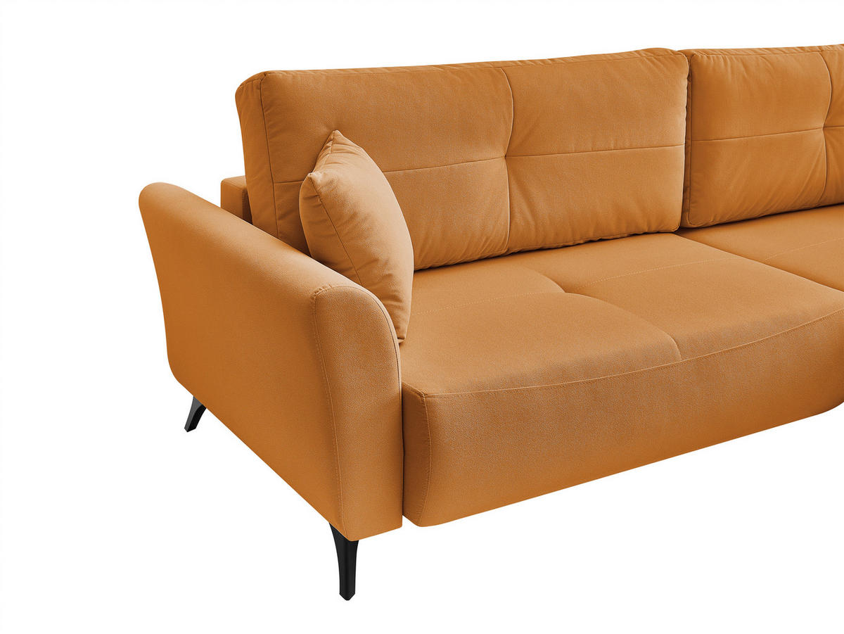 ECKSOFA GEMMA Gelb Flachgewebe Zierkissen, Rückenkissen, Bettkasten, Schlaffunktion, Rücken echt, Stauraum  - Gelb/Schwarz, Design, Textil/Metall (270/183cm) - P & B