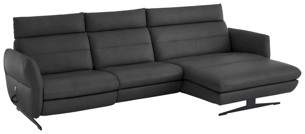 ECKSOFA in Echtleder Anthrazit  - Anthrazit/Schwarz, Design, Leder/Metall (300/157cm) - Dieter Knoll