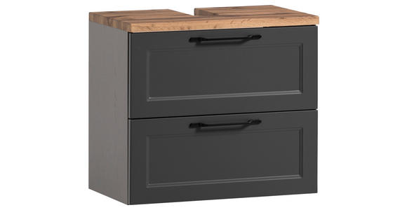 WASCHBECKENUNTERSCHRANK 60/55/35 cm - Eiche Wotan/Schwarz, ROMANTIK / LANDHAUS, Holzwerkstoff/Kunststoff (60/55/35cm) - Xora