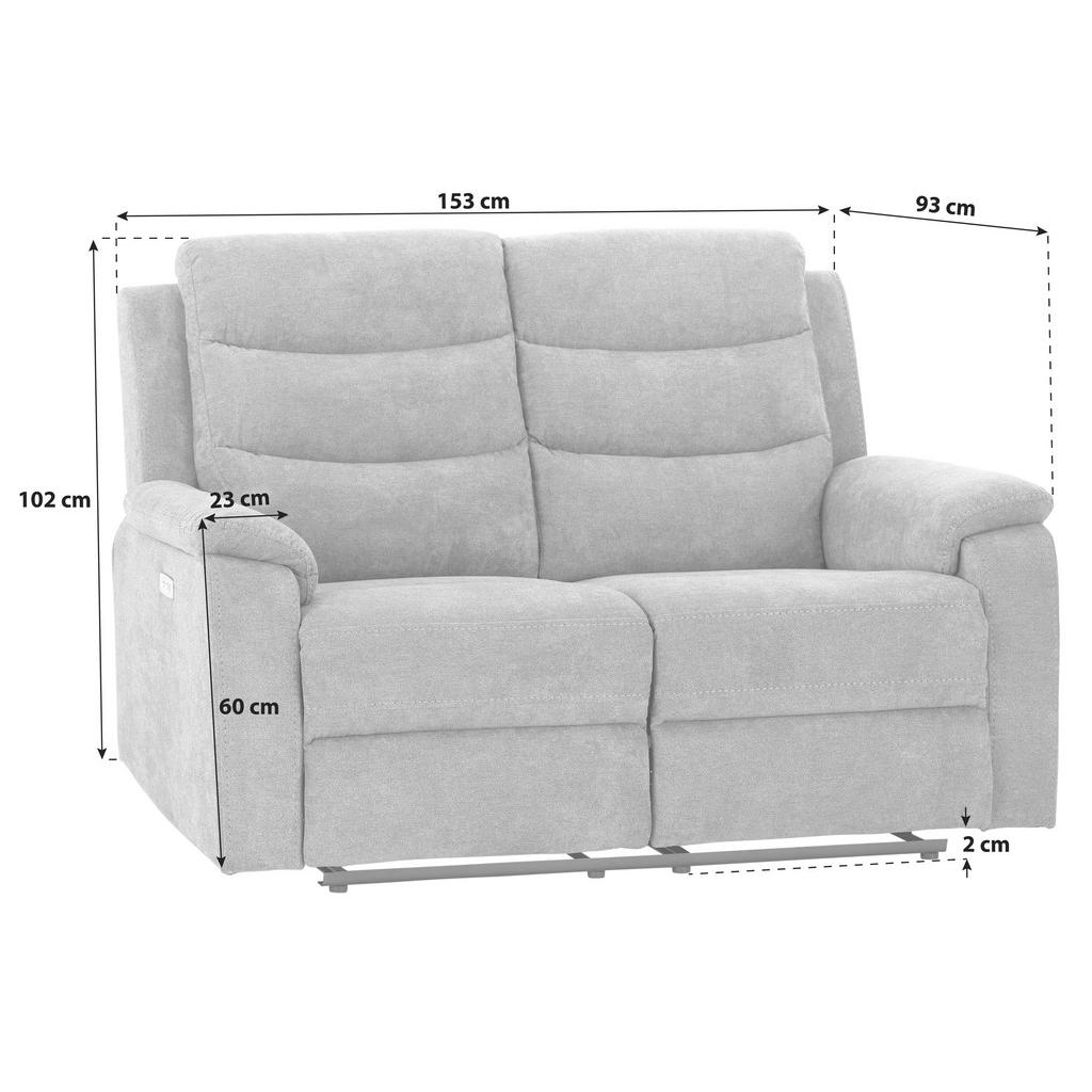 Thumbnail - P & B 2-Sitzer-Sofa, Grau, Textil, 153x102x93 cm, USB-Anschluss, motorische Relaxfunktion, Wohnzimmer, Sofas & Couches, ...