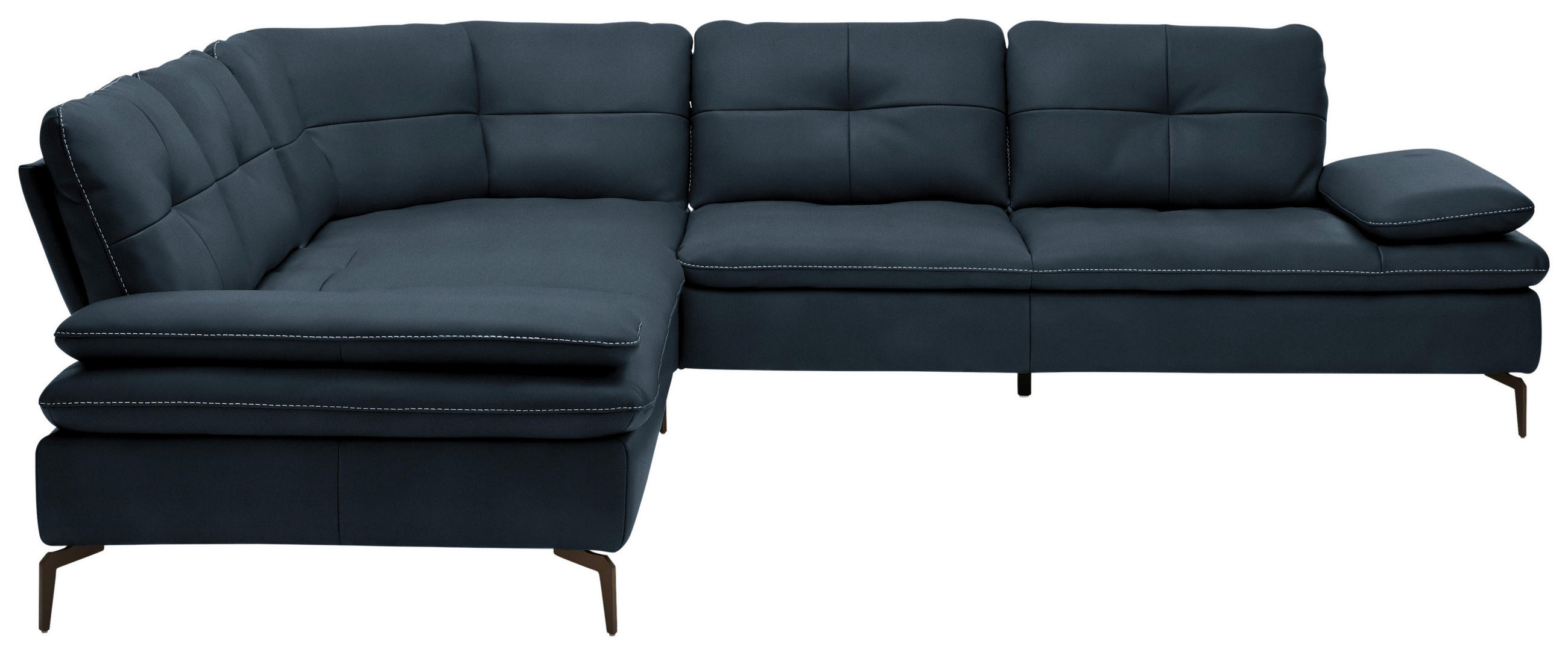 ECKSOFA in Echtleder Dunkelblau  - Bronzefarben/Dunkelblau, Design, Leder/Metall (298/298cm) - Chilliano