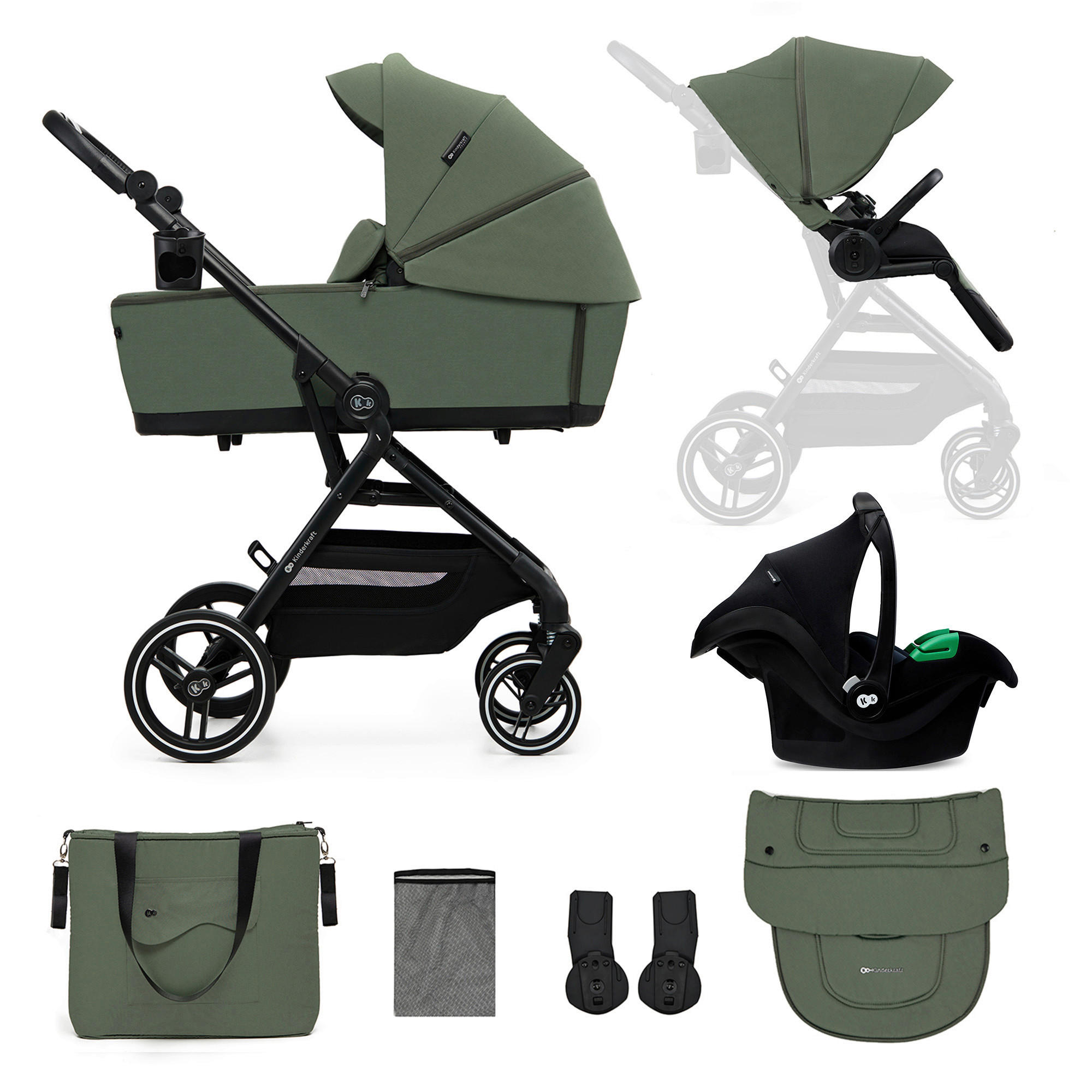 KINDERWAGEN Yoxi 3in1  - Olivgrün, Basics, Kunststoff (107/59/97cm) - Kinderkraft