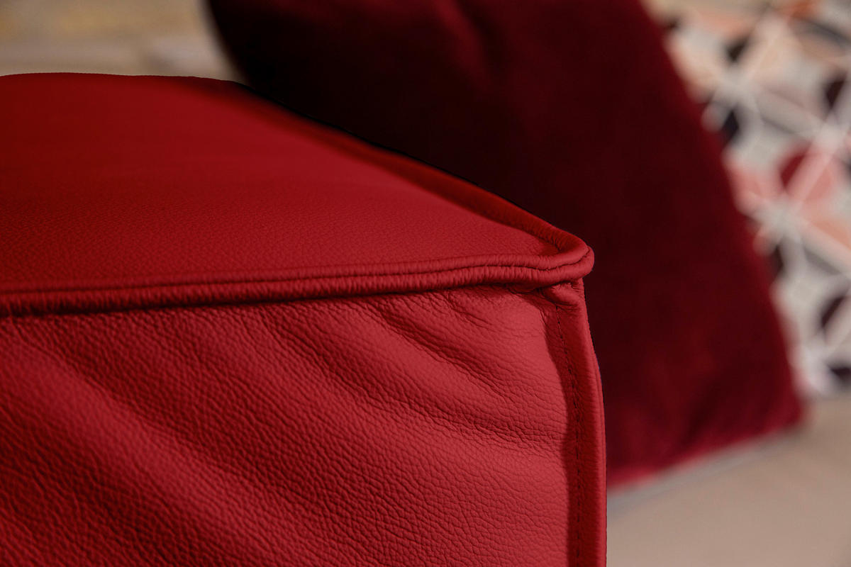 HOCKER in Leder Rot  - Rot/Schwarz, Modern, Leder/Kunststoff (120/39/60cm) - W.Schillig