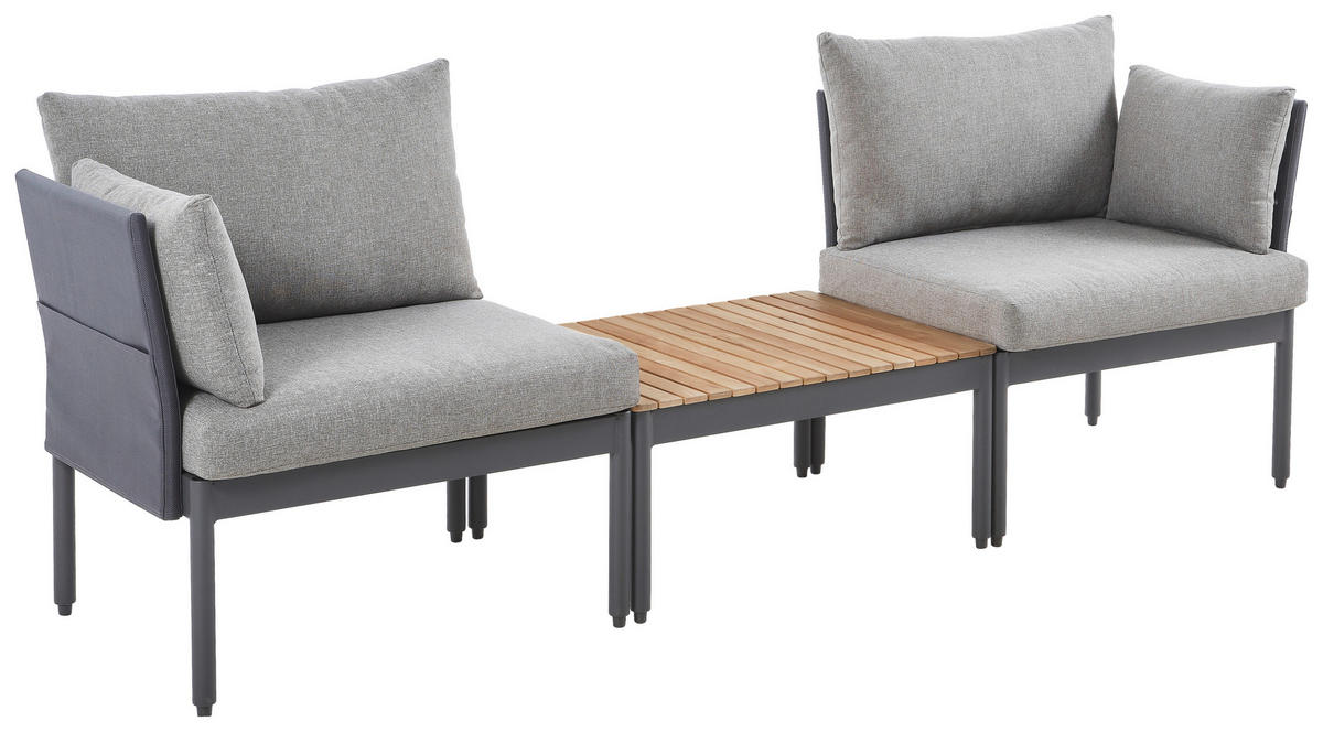 BALKONSET  - Grau/Teakfarben, Design, Holz/Textil (217/75/66cm) - Ambia Garden