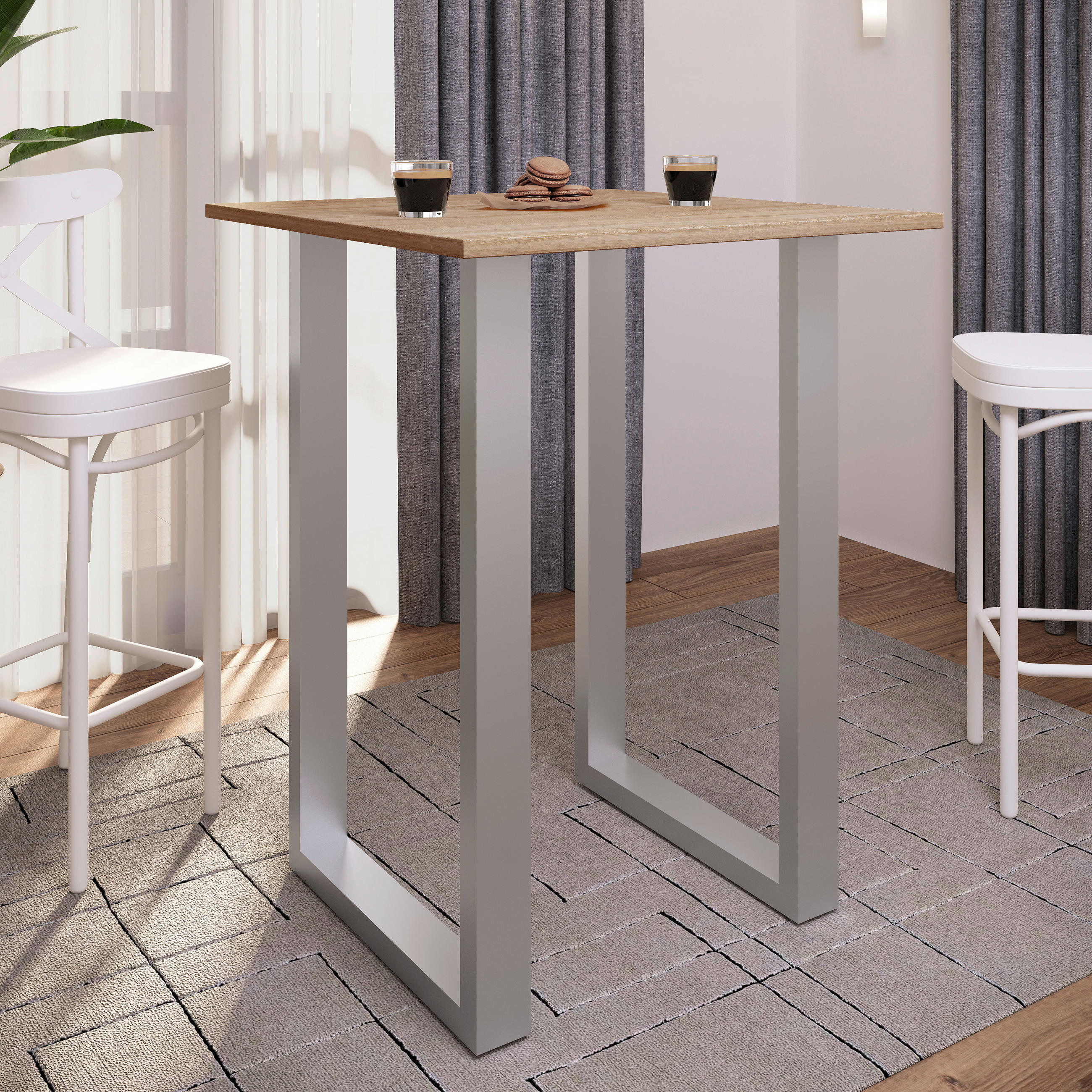 BARTISCH in Metall, Holzwerkstoff 80/102/50 cm   - Eichefarben/Silberfarben, KONVENTIONELL, Holzwerkstoff/Metall (80/102/50cm)