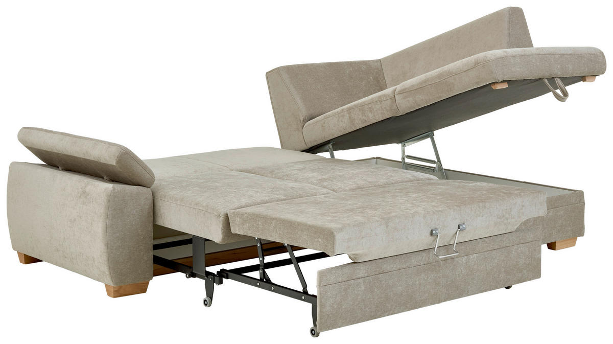 ECKSCHLAFSOFA  in Chenille Hellbraun  - Hellbraun/Eiche Bianco, KONVENTIONELL, Holz/Textil (253/170cm) - Beldomo Style