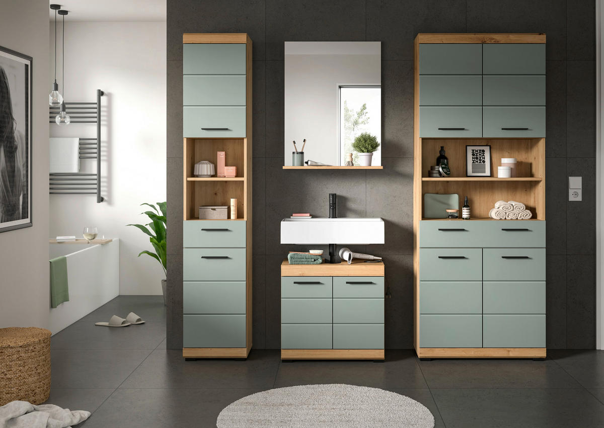 BADEZIMMER 4-teilig  in  - Salbeigrün/Schwarz, MODERN, Holzwerkstoff/Kunststoff (186/191/34cm) - MID.YOU