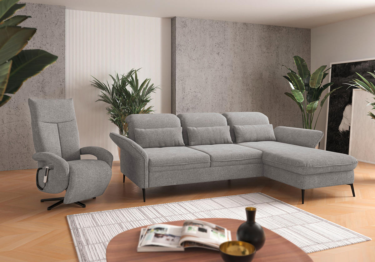 ECKSOFA in Flachgewebe Hellgrau  - Hellgrau/Schwarz, Konventionell, Textil/Metall (264/198cm) - Sit & More