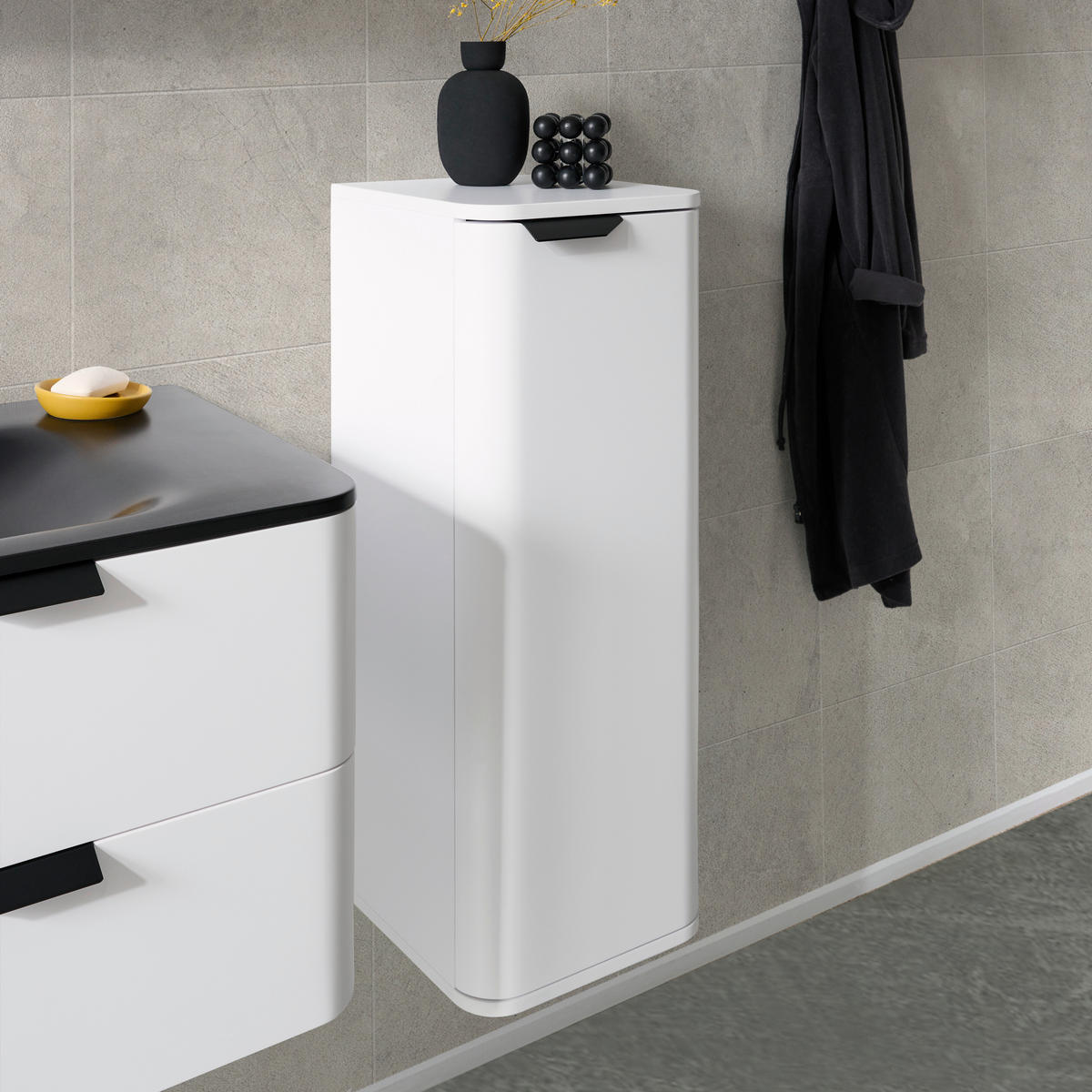 SEITENSCHRANK 33/87/35 cm  - Weiss/Schwarz, Design, Holzwerkstoff/Metall (33/87/35cm) - home24