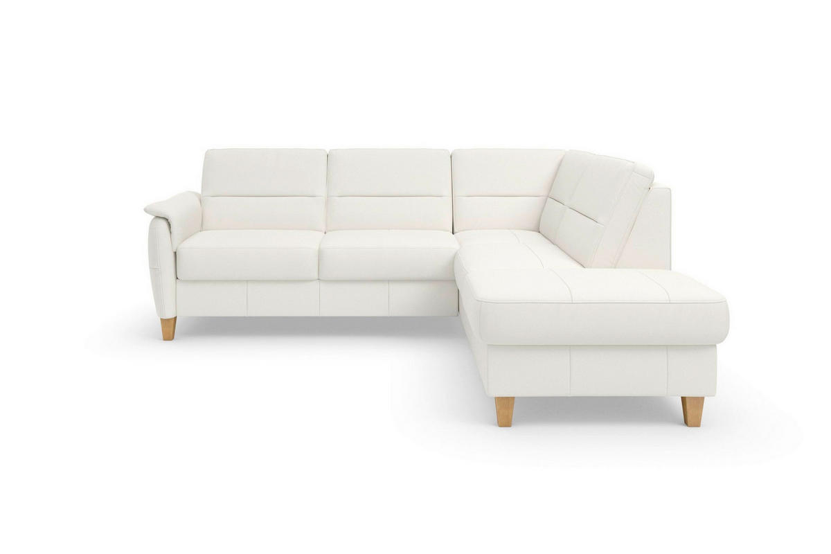ROHOVÁ SEDAČKA, koža, biela - biela/farba duba, Basics, koža/drevo (236/212cm) - Sit & More