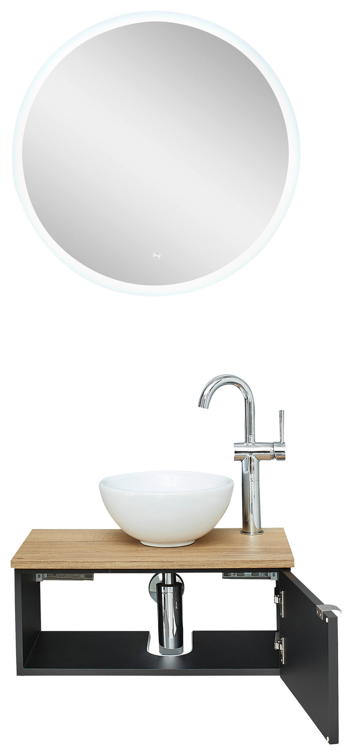 FÜRDŐSZOBA - fekete/tölgyfa, Modern, faalapú anyag/kerámia (70cm) - Sadena