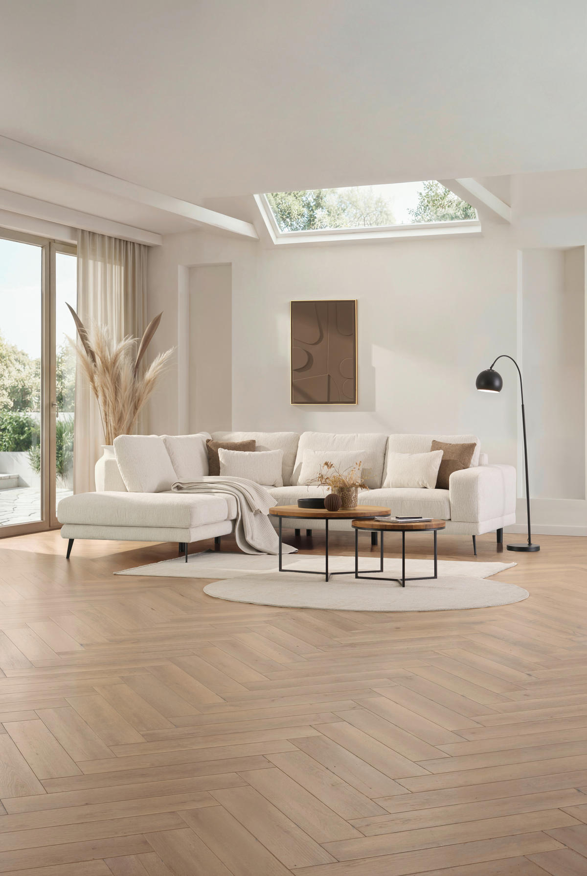 ECKSOFA Beige Struktur  - Beige/Schwarz, KONVENTIONELL, Textil/Metall (237/280cm) - Cantus