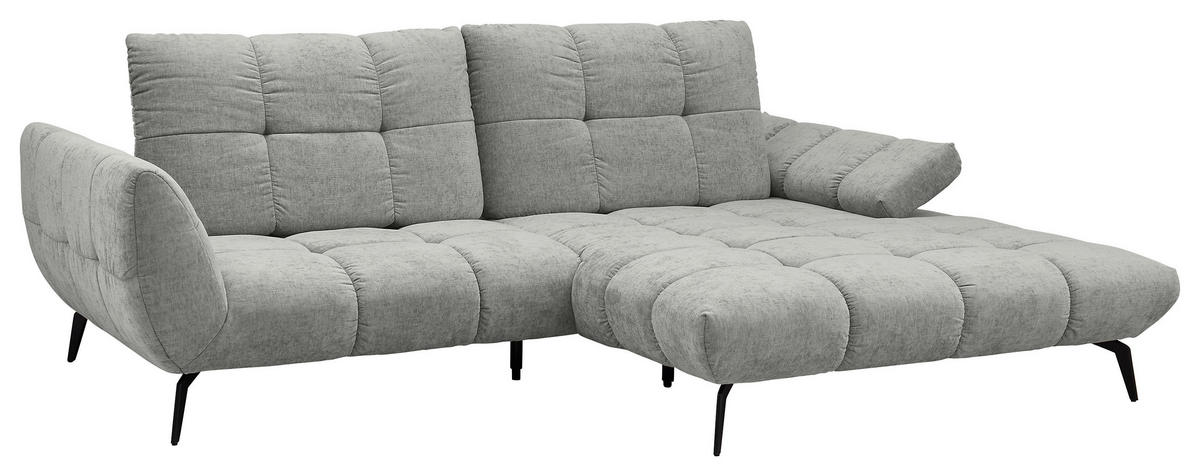 ECKSOFA Hellgrau Flachgewebe Rücken echt, Sitztiefenverstellung  - Hellgrau/Schwarz, KONVENTIONELL, Textil/Metall (273/211cm) - SetOne by Musterring