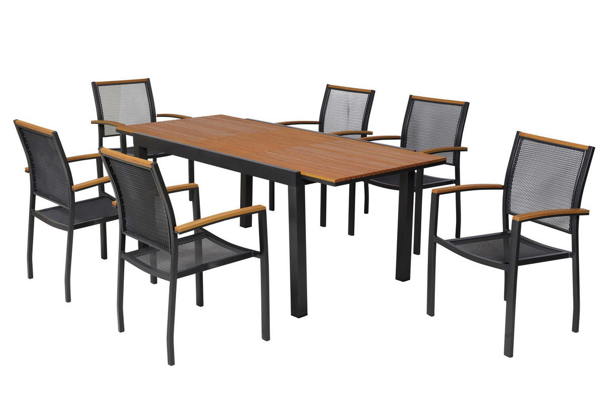 GARTENTISCHGRUPPE  - Graphitfarben/Naturfarben, KONVENTIONELL, Kunststoff/Metall - Gardenson