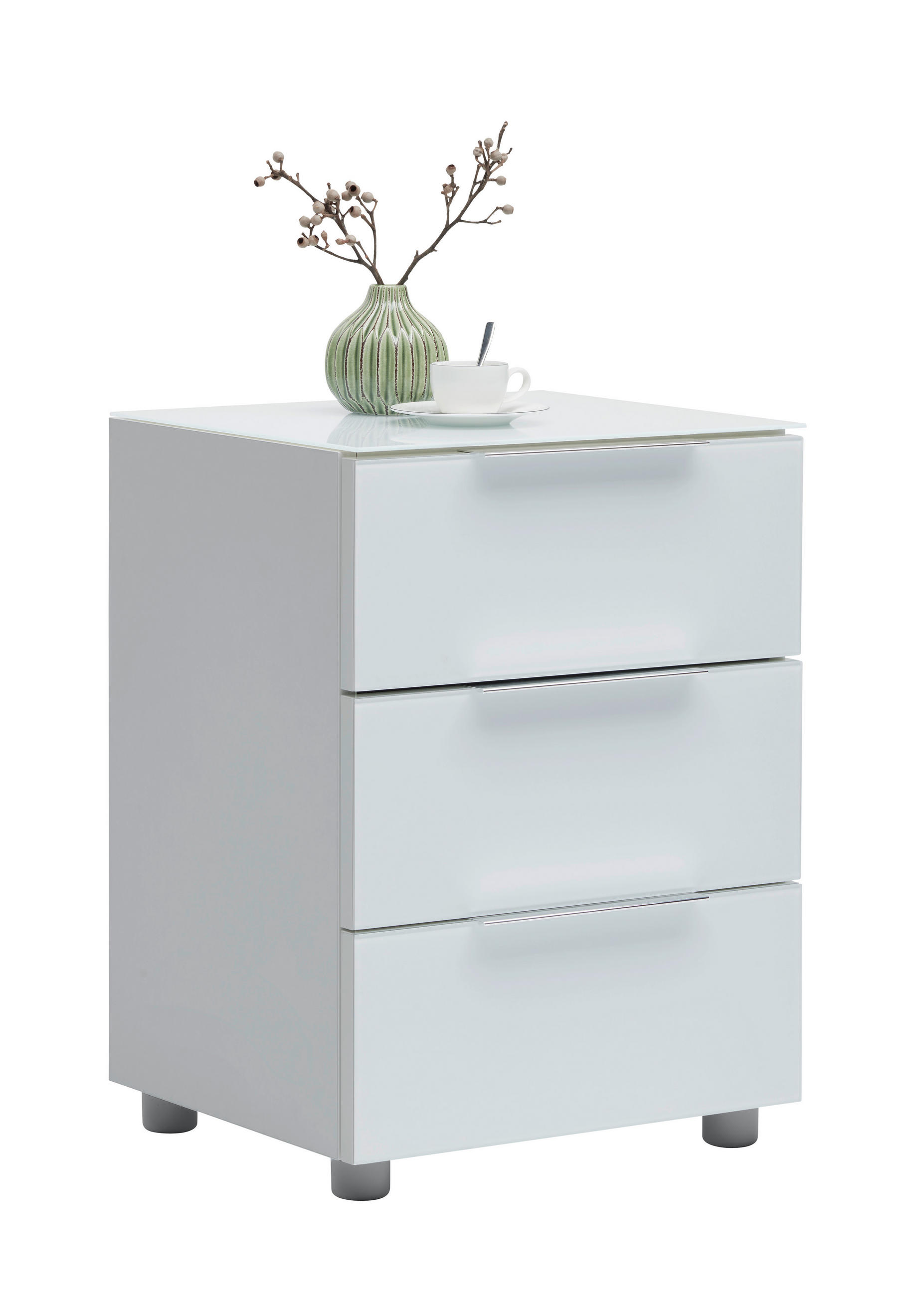 SÄNGBORD i vit högglans  - kromfärg/vit högglans, Basics, metall/trämaterial (45/60/40,5cm) - Voleo