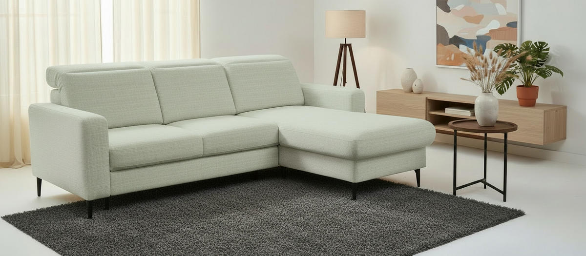 ECKSOFA FABIO Grün Chenille Bettkasten, Kopfteilverstellung  - Schwarz/Grün, Design, Textil/Metall (174/223cm) - Livetastic