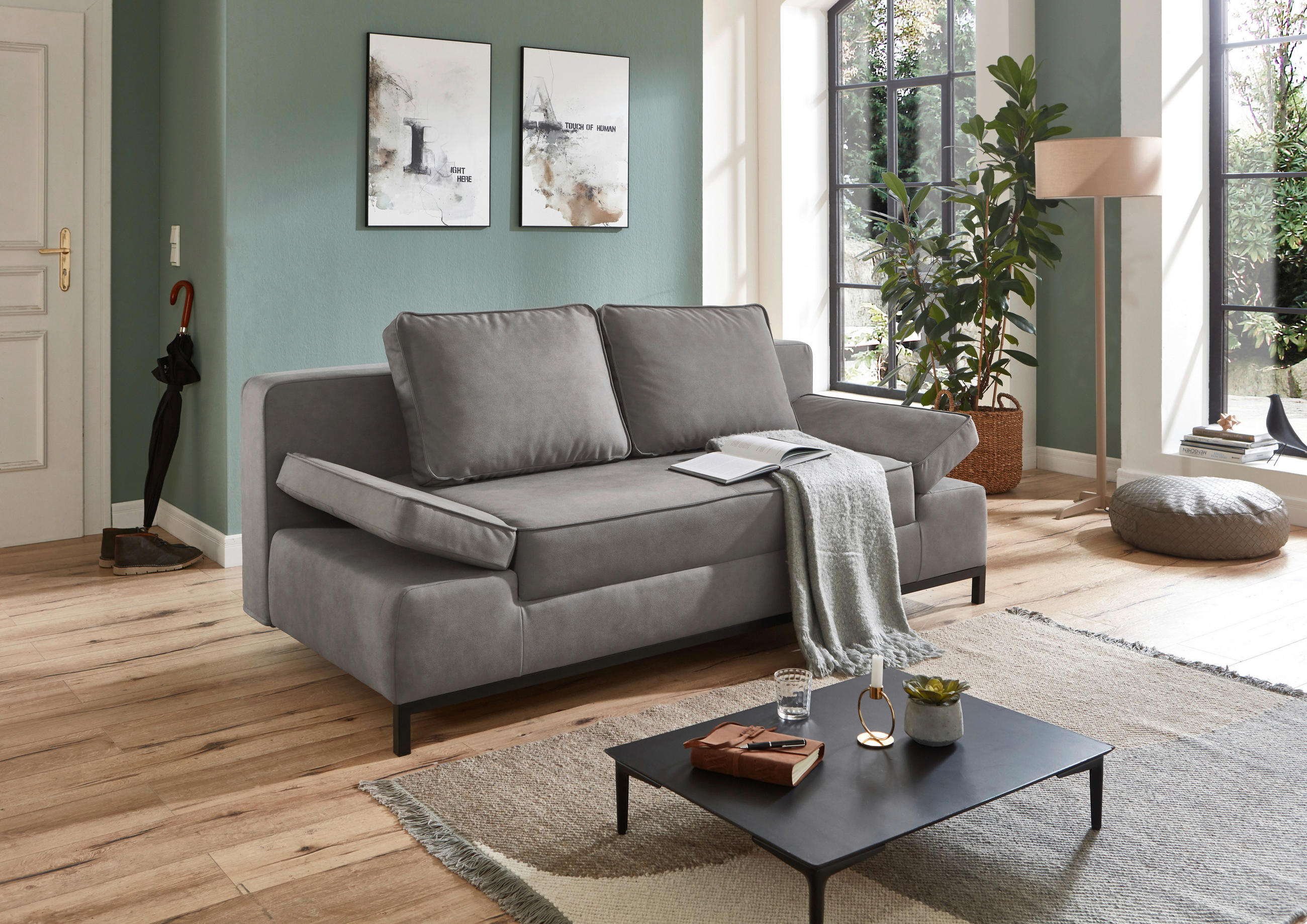 SCHLAFSOFA Mikrofaser Hellgrau  - Hellgrau/Schwarz, KONVENTIONELL, Kunststoff/Textil (202/90/97cm) - Carryhome