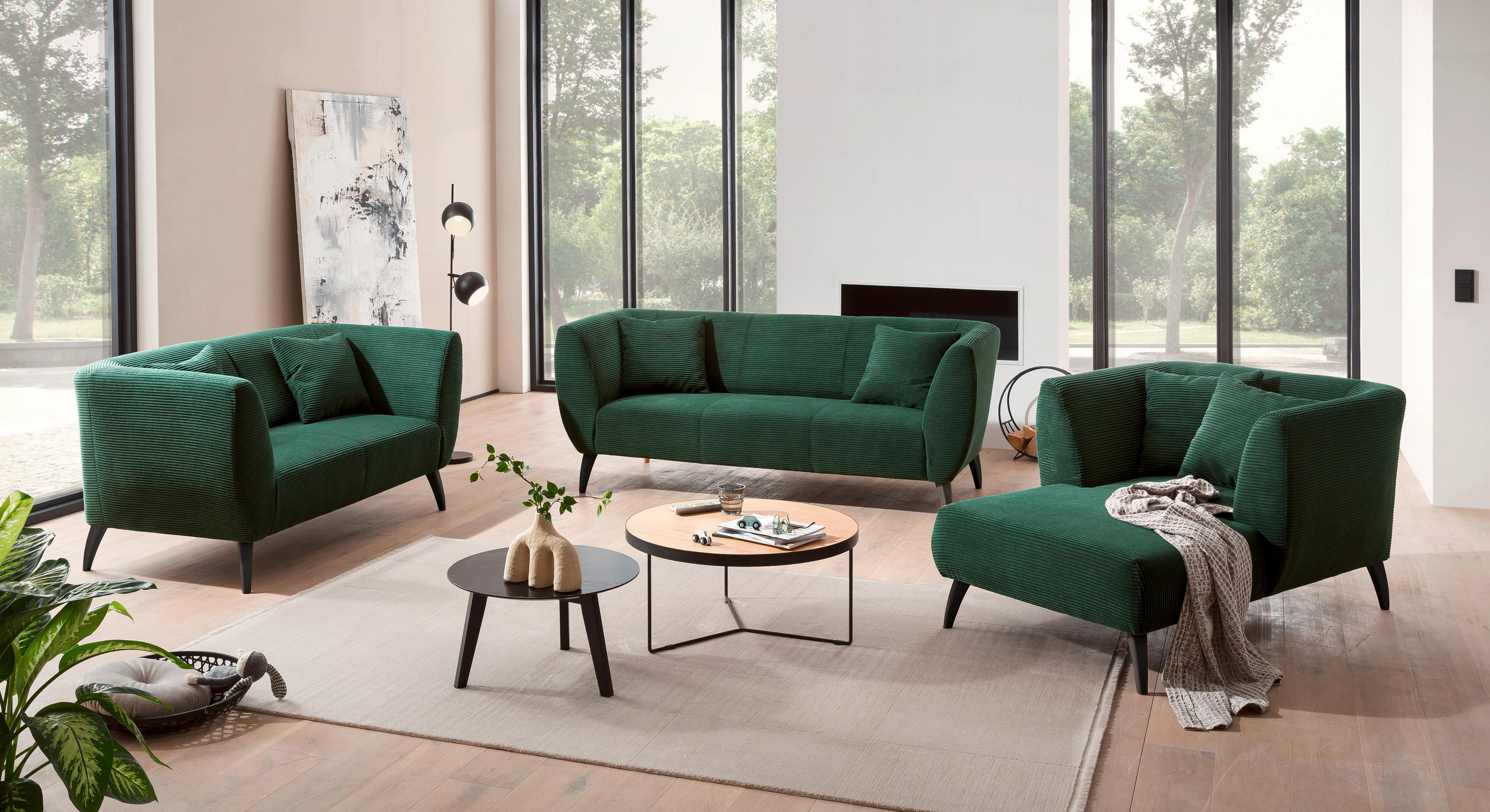 Thumbnail - Mid.you 3-Sitzer-Sofa, Grün, Textil, Buche, Uni, Füllung: Schaumstoff, 208x83x88 cm, Typenauswahl, Rücken echt, Armteil ...