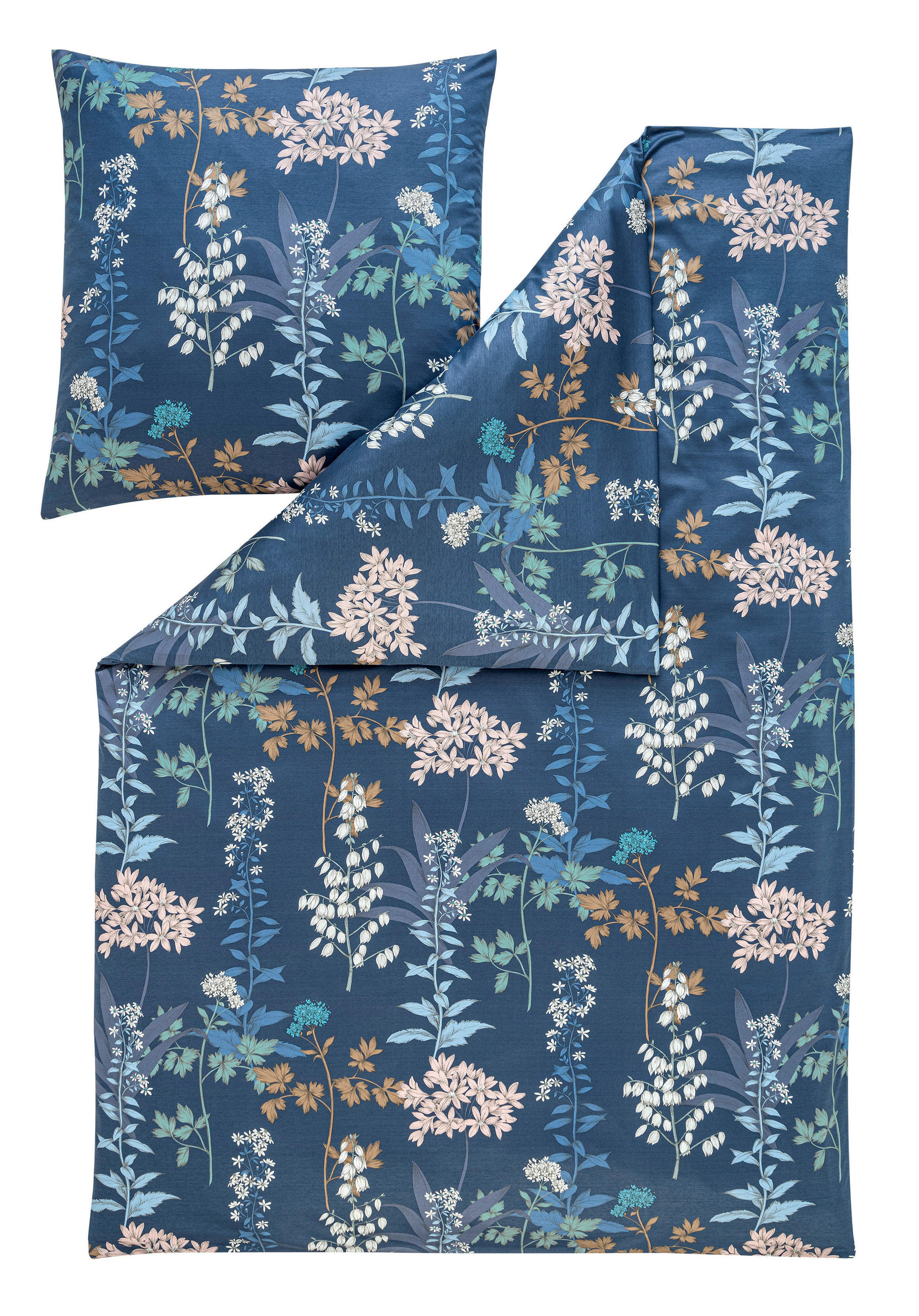BETTWÄSCHESET ATELIER Makosatin 160/210 cm  65 cm/100 cm  - Blau, Basics, Textil (160/210cm) - Estella