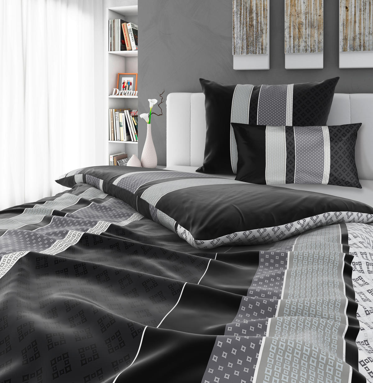 POSTELJINA 140/200 cm saten antracit  - antracit, Dizajnerski, tekstil (140/200cm) - Novel