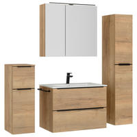 BADEZIMMER 5-teilig  in 141 cm  - Eichefarben/Schwarz, MODERN, Holzwerkstoff/Stein (141cm) - Nobilia