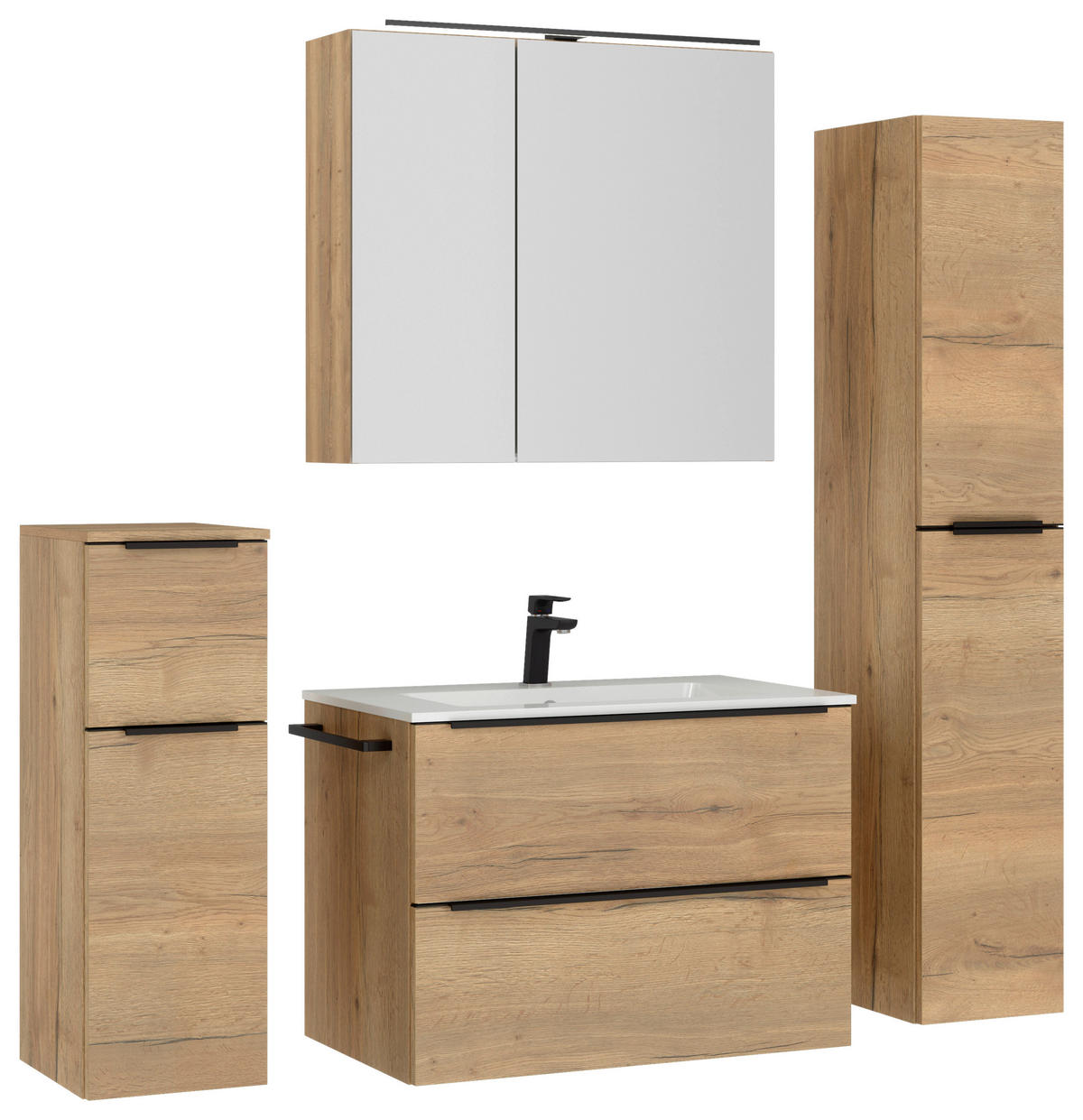 BADEZIMMER 5-teilig  in 141 cm  - Eichefarben/Schwarz, MODERN, Holzwerkstoff/Stein (141cm) - Nobilia